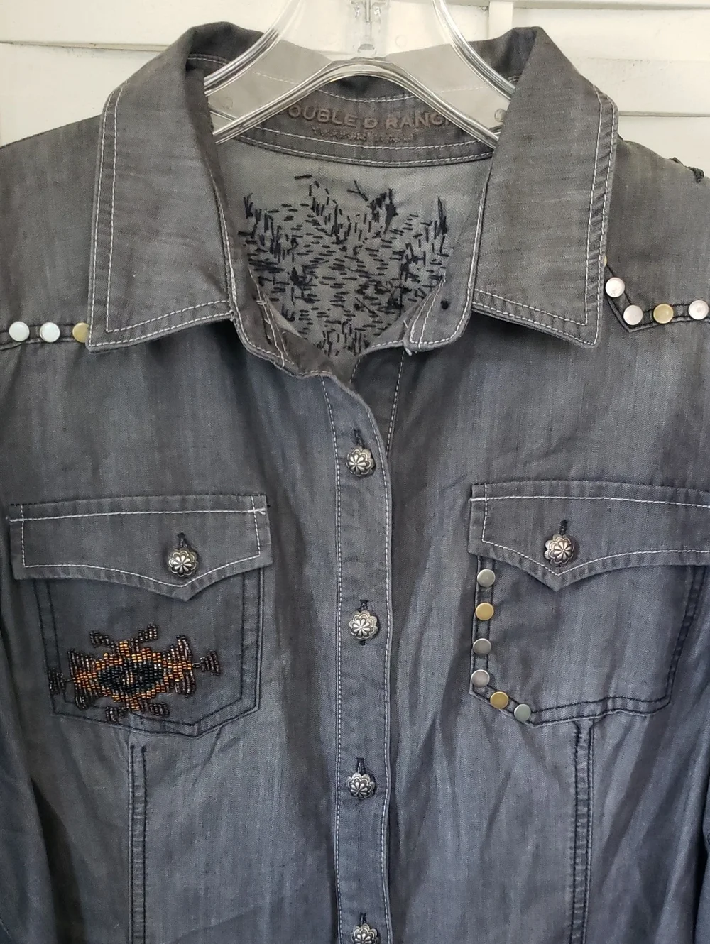 Double D Ranch Women's Embellished Grey Western Shirt Jacket XL